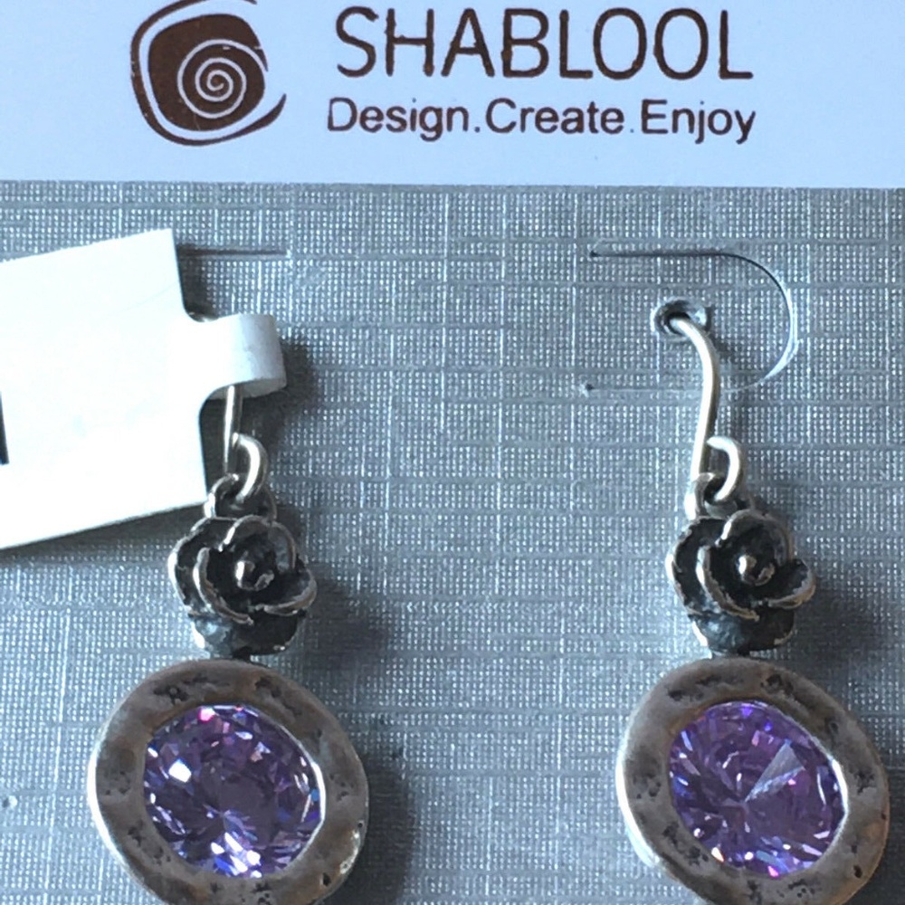 SHABLOOL ISRAEL STERLING PURPLE CZ DANGLE EARRINGS
